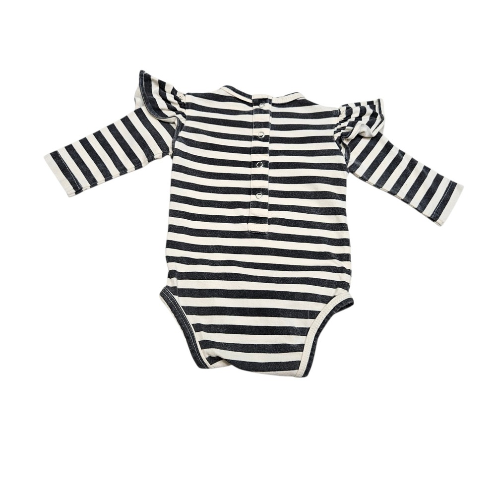 Kate Quinn Organic Cotton Striped Ruffle Shoulder Long Sleeve Baby Bodysuit - Picture 2 of 6